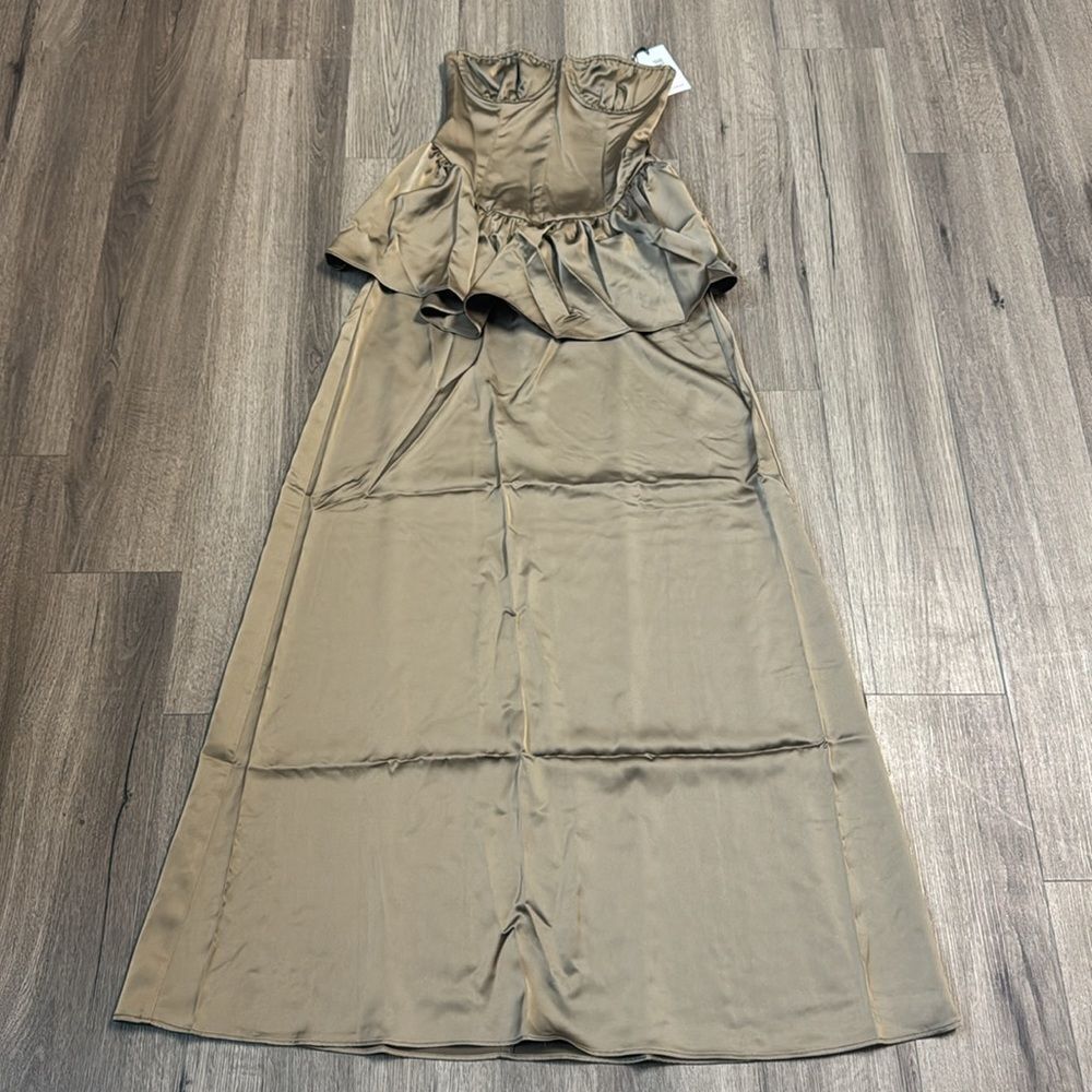 WeWoreWhat Strapless Corset Peplum Maxi Dress Brown 0 - Picture 7 of 10